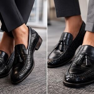 Giorgio‎ Brutini Vintage Black Woven Leather Tassel Loafers Men’s 9.5D Classic